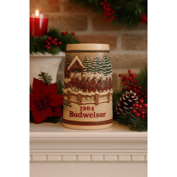 1984 Budweiser Clydesdales Covered Bridge Holiday Stein Ceramarte Brazil - Picture 1 of 10